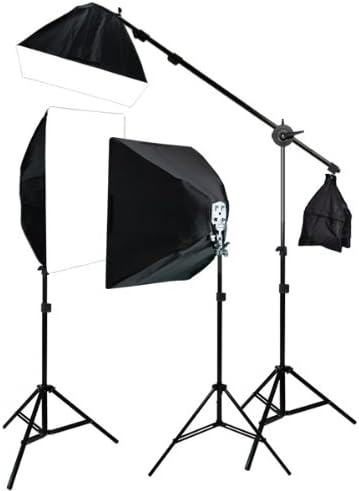 ePhoto 3200 Watt Continuous Photography Video Studio 3 Softbox Boom Stand Digital Video Hair Lighting Kit H604SB2