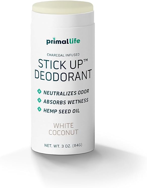 Stick Up Natural Deodorant for Women and Men with Bentonite Clay Powder, Arrowroot, Magnesium, Zinc, 3 oz. Vegan Deodorant for 3-4 months, White Coconut - Primal Life Organics
