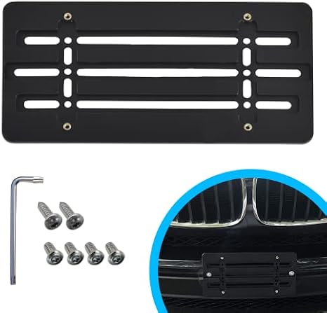 Front Bumper License Plate Bracket for BMW 2000-2026, Plate Holder Set w 6 Unique Screw Bolts & Wrench Kit, License Tag Mounting Kit, Quality Plate Holders, Premium Car & Truck Accessories