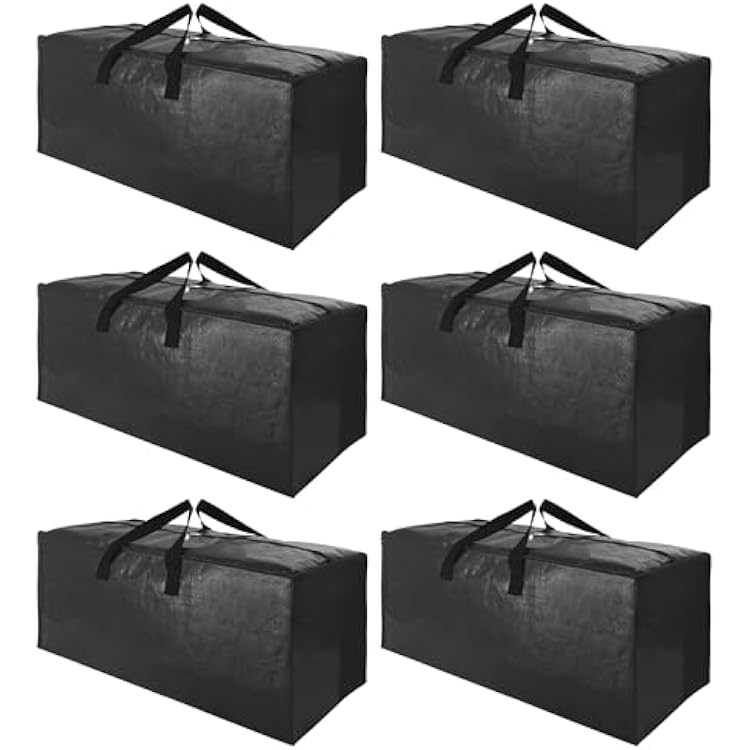 SWEET DOLPHIN 6 Pack Extra Large Moving Bags with Strong Zippers & Carrying Handles, Heavy Duty Storage Tote for Space Saving Moving Storage, Fold Flat, Alternative to Moving Box, Black