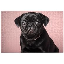 1000 Piece Jigsaw Puzzle for Adults Wooden Challenging Puzzles Custom Personalized Cute Black Pug Picture Puzzle for Adults & Kids Family Game Nights 29.5"x19.7" Puzzles