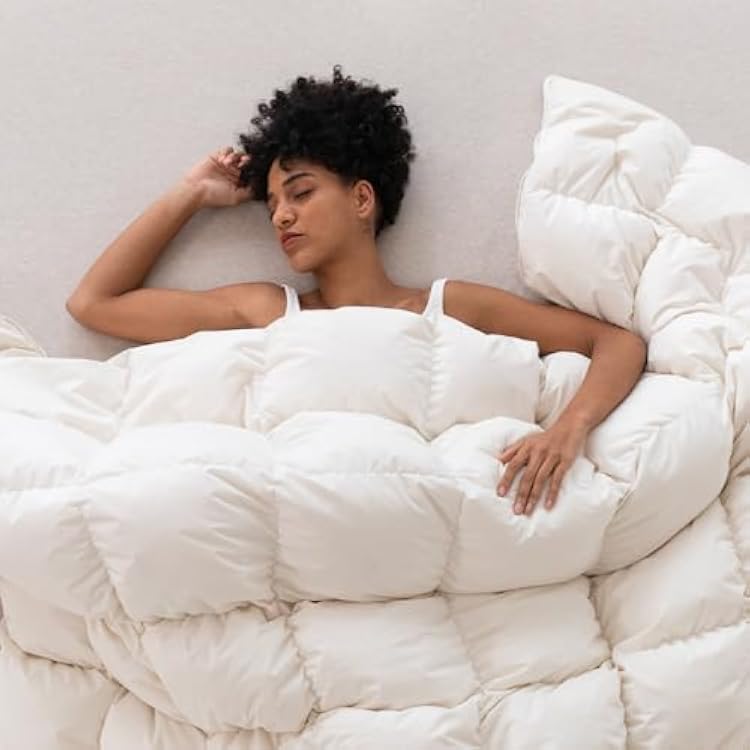 Three Geese Luxury Down Feathers Fiber Comforter King Size - 750 Fill Power All Season Down Duvet Insert, Ultra-Soft Hotel Collection White Comforter, Baffle-Box Design - Noiseless - Medium Warmth.