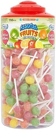 Vidal Assorted Fruit FLavour Lollipops (Strawberry, Lemon & Orange Flavours) – 150 Count Bulk Tub | Fun, Long-Lasting Candy for Parties, Events & Sweet Shops