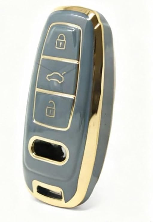 AutoHan Keys Luxury Audi Key Case for A3 A6 A7 A8 E-tron Q8 C8 Models, Gray and Gold Color, Nano Plated
