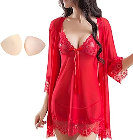 Babydoll Women's Sexy Lingerie Popular Large Sizes Cup-Attached Sheer Provocative Cute Gown-Attached Camisole Negligee Half Slip Sexy Underwear Set 211216C, Free size