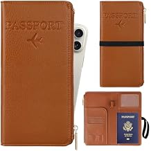 TIGARI Travel Wallet, Leather Passport Holder for Travel, Rfid Blocking Passport Wallet For Women, Zipper Pocket Card Slots Purses, Travel Document Organizer Waterproof Travel Accessories(Brown)