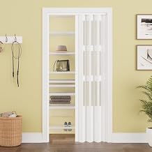 36" x 80" Enhanced Accordion Doors Interior with 3 Frosted Acrylic Panel, Accordion Door for Doorway Hardware Kit Included, PVC Interior Folding Doors with 2 Handles for Closet Bathroom Doorways