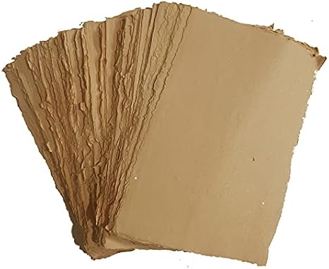 Deckle Papers Handmade Deckle Edge Printer Friendly Blank Paper Mixed Media Loose Leaf Paper -Thick 150 GSM Size-A4 Pack of-50-Brown