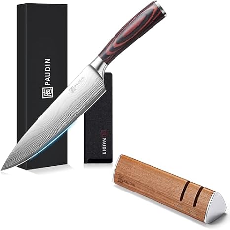 PAUDIN Chef Knife 8 Inch + Walnut Knife Sharpener