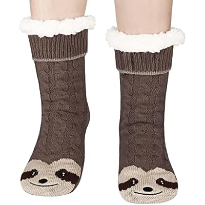 Jeasona Sloth Gifts for Women Sloth Fuzzy Slipper Socks With Grippers Warm Cozy