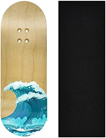 Teak Tuning Premium Fingerboard Graphic Deck, Waves - 34mm x 97mm - Heat Transfer Graphics, Pro Shape &amp; Size - Pre-Drilled Holes - Includes Prolific Foam Tape