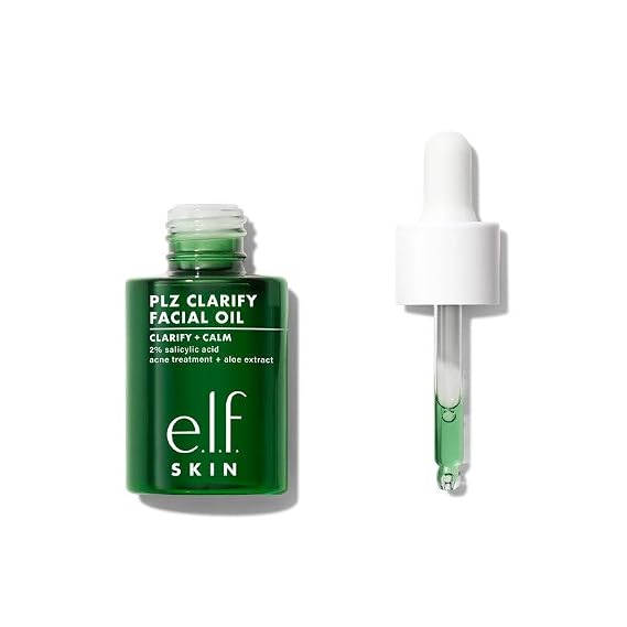 e.l.f. SKIN PLZ Clarify Facial Oil, Face Oil For Treating & Preventing Acne, Helps Calm Redness, Made with Salicylic Acid, Vegan & Cruelty-Free, 1 oz