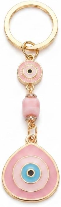 Premium Pembe Mine İşlemeli Nazar Boncuklu Altın Tonlu Anahtarlık ve Çanta Süsü - Kadınlar İçin Şık ve Zarif Şans Getiren Hediye (Bohem Tasarım, Charm)