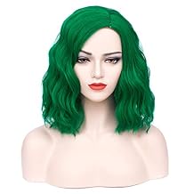 PATTNIUM 14 Inches Green Wig Short Wavy Wig Dark Green Wig for Women and Men Heat Resistant Synthetic Cosplay Wig (Dark Green)