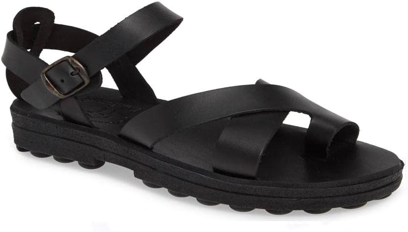 Jerusalem Sandals Womens Tovah Black, Durable Handcrafted Real Leather Sandals, Sandals for Women With Back Strap and Toe Loop, Molded Footbed, Textured sole, Waterproof