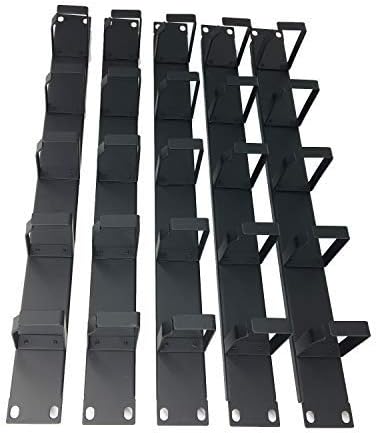 5 Pack 1U 5 D-Ring Cable Manager 19 Inch Horizontal Rack Mount | Metal Server Rack Wire Management
