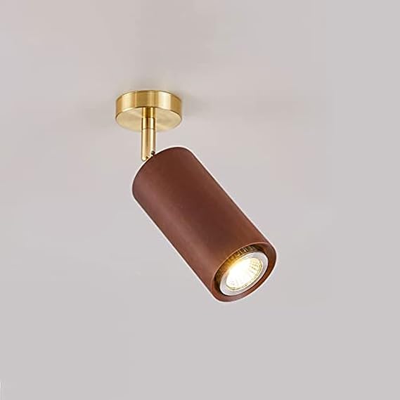 Walnut Wood LED Ceiling Spotlights - Fixed Track Lighting Wall/Ceiling Light with Rotatable Adjustable Surface Mount Directional Aent Spot Lamps for Kitchen, Dining Room, Hallway