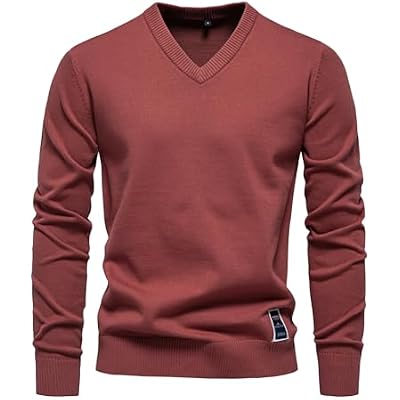 AUBIG Mens Cotton V Neck Sweater Lightweight Sweatshirts Knitted Long Sleeve Pullover Top Knitted Jumper