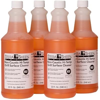 Stera Sheen - Grill Cleaner - Food Safe, Non-Caustic Formula - Restaurant & Cafe Quality Cleaner for Flat Top Grills and Griddles - Remove Tough Encrusted Grease - 32 fl oz Bottle 4 count