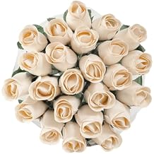 Bouquet of Two Dozen (24) Beautiful Realistic Ivory White Wooden Roses, Forever Flowers, Never Water, Birthday, Wedding, Love