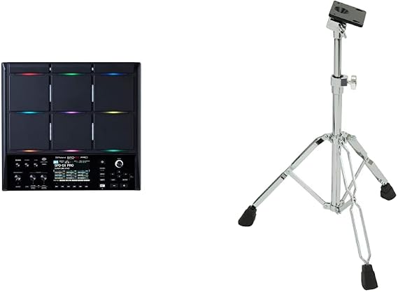 Roland SPD-SX PRO Flagship Sampling Drummers & Other Musicians | 9 Playing Surfaces, 8 External Trigger Inputs, Color Display & PDS-20 Drum Pad Solid Stand Support Percussion Instruments, chrome