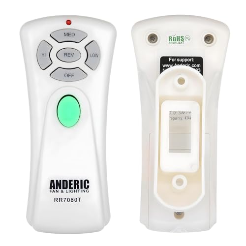 Anderic UC7080T Remote Control for Ceiling Fans - Remote Control with Wall Mount Receiver not Included - CHQ7080T CHQ7081T with Up Light & Reverse Keys - RR7080T