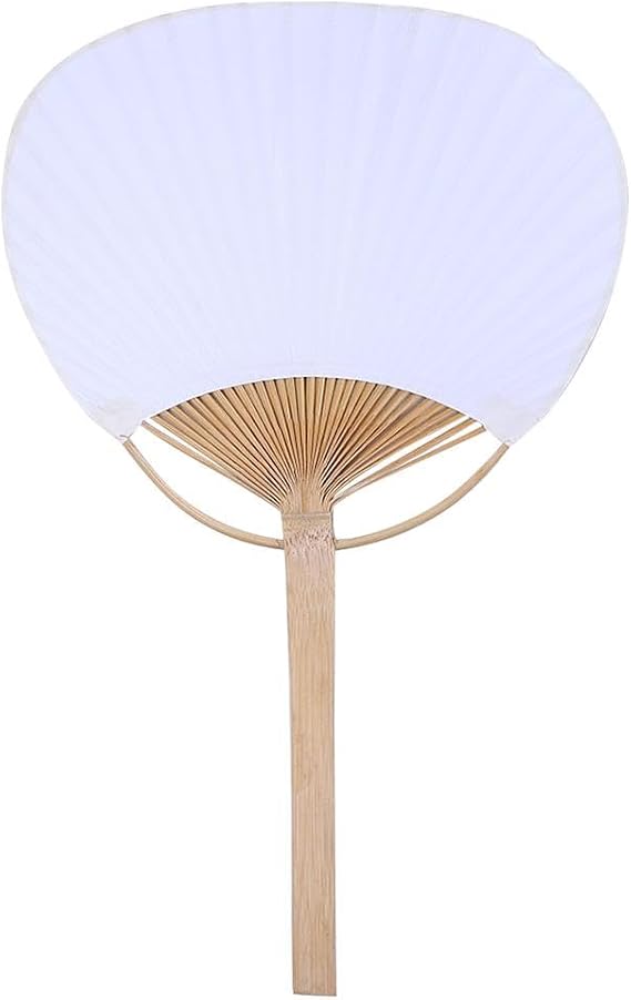 Kopida White Paddle Fan, Blank Pattern Summer Bamboo Hand Paper With Long Handle, Decorative Chinese for Home Desk Ornament