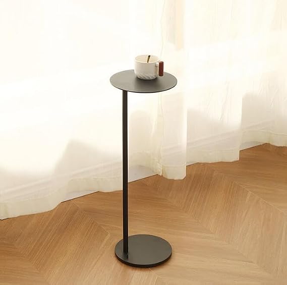 Small Side Table, Metal with Stainless Steel Finish, 20x20x58cm, Black, Round Coffee Table for Living Room, Sofa Side Table