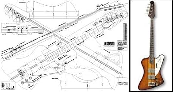 Thunderbird 4-string Bass Guitar Plan - Full Scale, A0 Size (841mm x 1189mm), Black & White