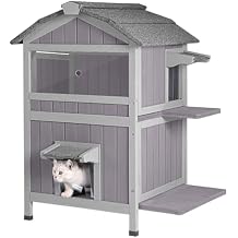 Cat Houses for Outdoor Cats 2-Story Large Cat Condo for Multiple Cats, Weatherproof Feral Cat Shelter with Window, Easy Clean Wood Kitty House