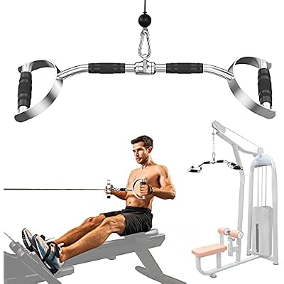 LAT Pull Down Bar with Handls, Pull Down Machine Attachments, 27in70cm Bar with 880lbs Loading, Tricep Press Down Bar,Solid Steel Meterial with Rubber Handle for Home Gym or Exercise Club