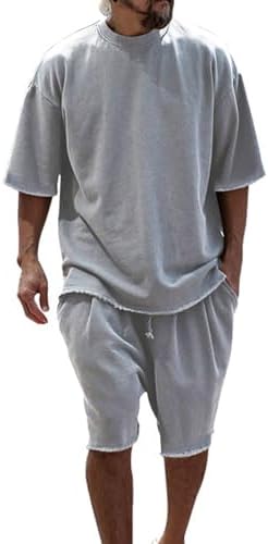 Mens Casual 2 Piece Outfits Crew Neck Short Sleeve T Shirts and Shorts Tracksuit Set Summer Jogging Sweatpants Set