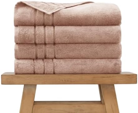 Cariloha Extra Smooth Towel Viscose from Bamboo 28"x54" Highly Absorbent Odor Resistant Blush 4 Pack Bundle