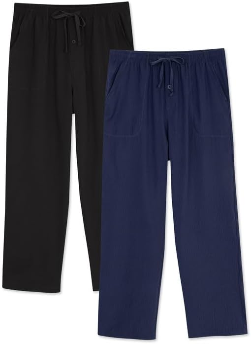 DAVID ARCHY Mens Pajama Pants, Soft Lightweight Sleep Pants, Comfy Lounge Pajama Bottoms with Pockets and Button Fly, 2 Pack