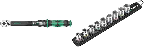 Wera Click Torque B 2 Adjustable Torque Wrench, 3/8" Square Drive, 20-100 Nm, 05075611001 & Belt B 4 Zyklop Socket Set, 3/8" Drive, 9pc, 05003973001