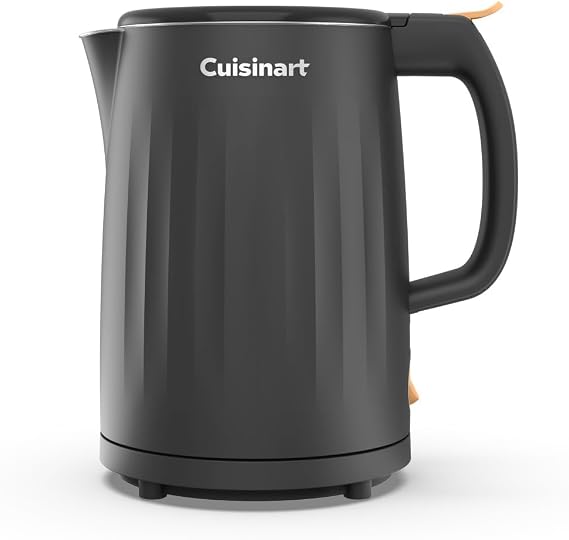 Cuisinart Soho 1 Liter Double Wall Electric Kettle with Stainless Steel Interior One Touch Operation for Tea, Hot Cocoa, Instant Oatmeal CK-10BK Black