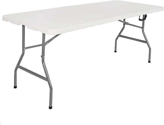 TUFFMATE Folding Table 6ft (180CM x 75CM) Heavy Duty Plastic Metal Frame White Outdoor or Indoor Picnic, Camping Garden, BBQ, Robust and Stable