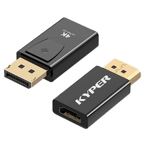 Kyper USKyper-584K 2 Pack 4K DisplayPort to HDMI Adapter 24K Gold Plated Uni-Directional DP to HDMI Passive Adapter Compatible with HP, AMD,NVIDIA,Dell,GPU,PC,Laptop,Monitor,HDTV, Projector