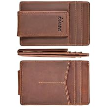 kinzd Money Clip Crazy Horse Leather Slim Minimalist Wallet for Men RFID Blocking Strong Magnet Money Clips Front Pocket Wallet