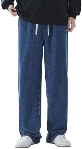 Mens Baggy Straight Leg Casual Jeans Casual Comfort Outdoor Denim Pants Lightweight Classic Jeans Trouser