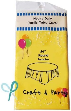 (4-Pack) Yellow (Round) Plastic Table Covers 84"D Tablecloth (Reusable)