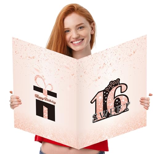 Idealmuzik Jumbo 16th Birthday Card with Envelope,Sweet 16 Gifts for Girls,Oversized 22x14 Inch Extra Large Birthday Card,16th Birthday Decorations,Sweet Sixteen Party Decorations,Sweet 16 Decor