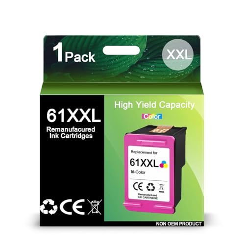 61XXL Color Ink Cartridge Replacement for HP Ink 61 XXL 61 61XL for HP Envy 4500 4502 5530 5534 Deskjet 1000 1050 1512 2540 3050 3510 Officejet 2620 4630 4632 Printer 1 Tri-Color