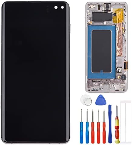 Super Amoled Display Compatible with Samsung Galaxy S10 Plus S10 SM-G975U SM-G975W 6.4 inch LCD Touch Screen Display Assembly with ToolsFrame