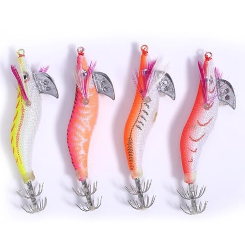 Luminous Squid Jigs Fishing Lures ABS Glow Shrimp Jig Lures Glow Squid Bait for Night Fishing Saltwater Cuttlefish Octopus Plastic Jigging Lures8cm