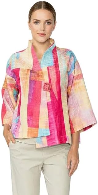 IC Collection Artful Abstract Print One-Button Jacket