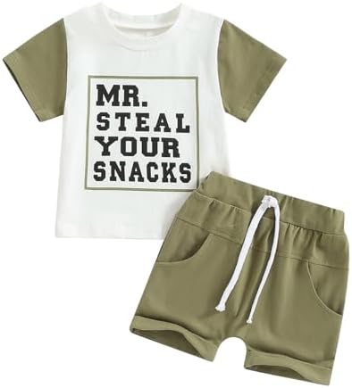 Toddler Baby Boy Summer Clothes Short Sleeve Letter Print T Shirt Tops + Elastic Shorts Infant Casual Outfit Set