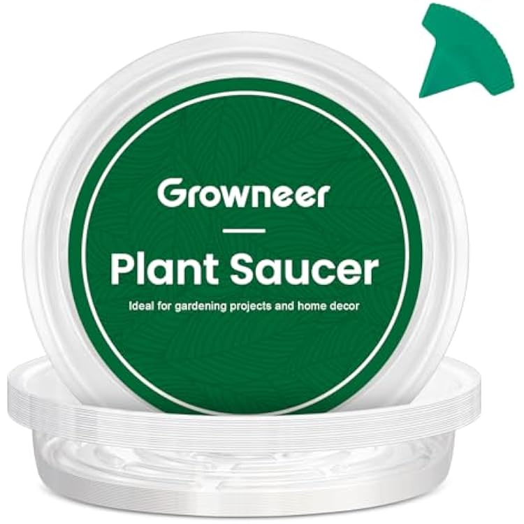 GROWNEER 15 Packs 10 Inches Clear Plant Saucers Flower Pot Trays, with 15 Pcs Plant Labels, Plastic Plant Saucer Drip Trays for Indoor Outdoor Plants Garden