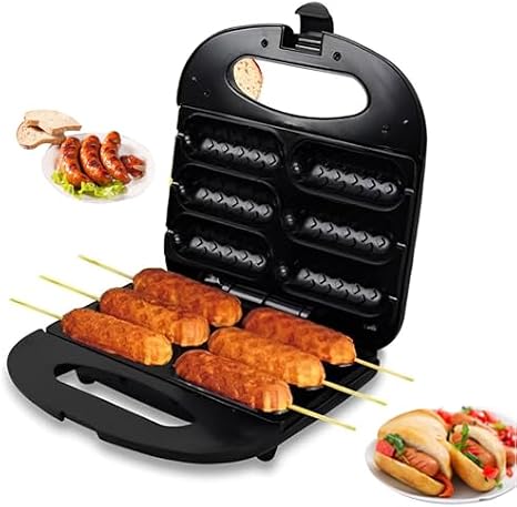 Corn Dog Waffle Maker - 750W Hot Dog Waffle Machine with Indicator Light, Non-Stick Coating, Double-Sided Heating, Makes 6 Corn Dogs in Minutes, Easy to Clean