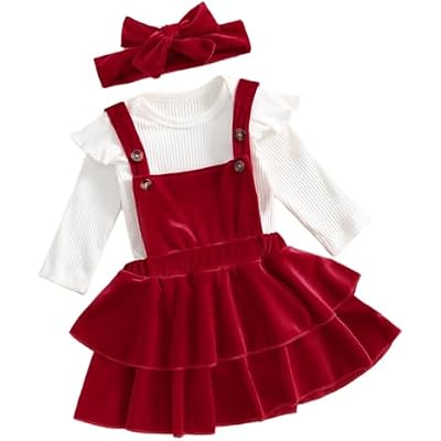 Thorn Tree Newborn Baby Girls Christmas Outfits Long Sleeve Onesie RomperVelvet Suspender SkirtsHeadband Clothes
